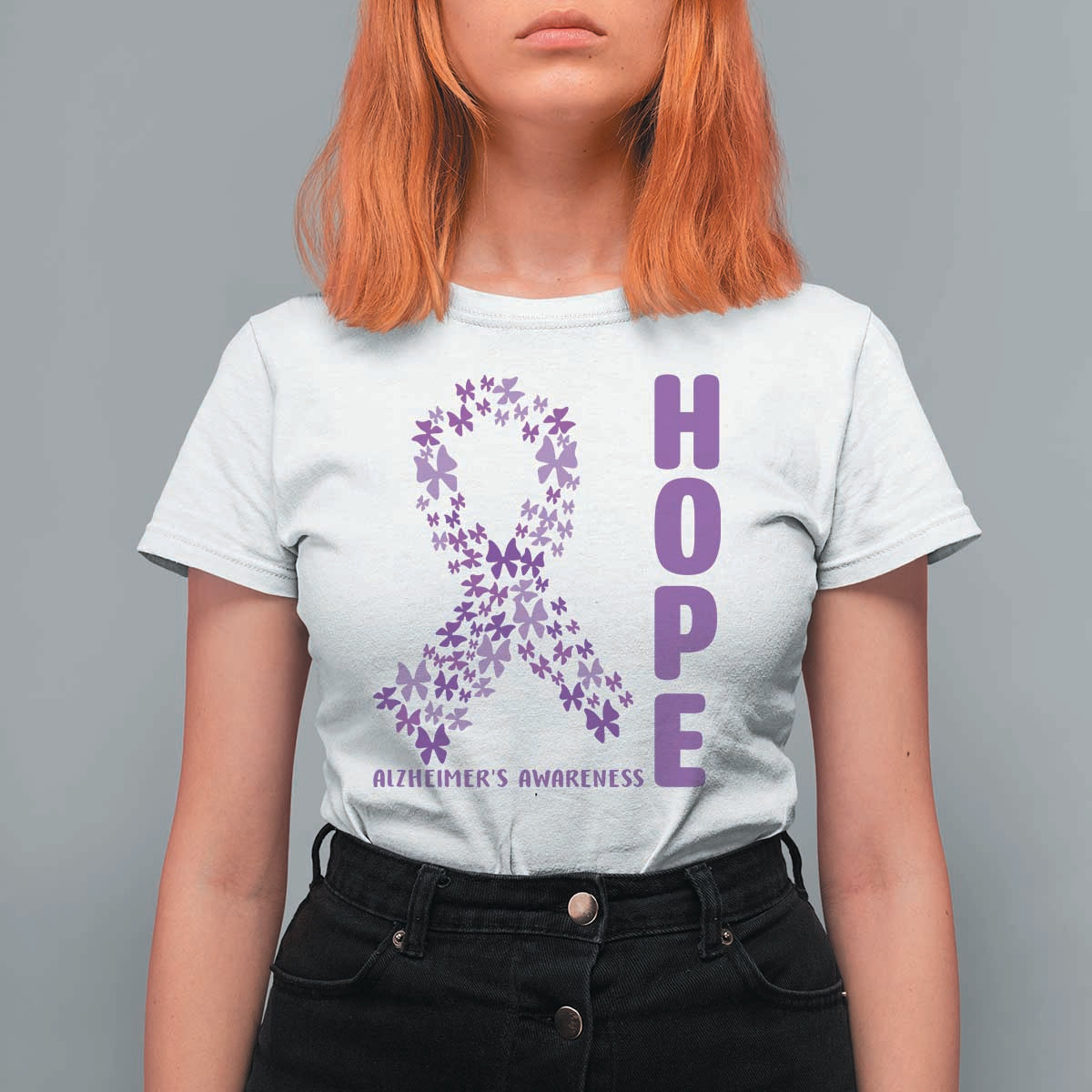 Hope Alzheimer's Awareness Purple Butterfly Ribbon Support T Shirt For Women