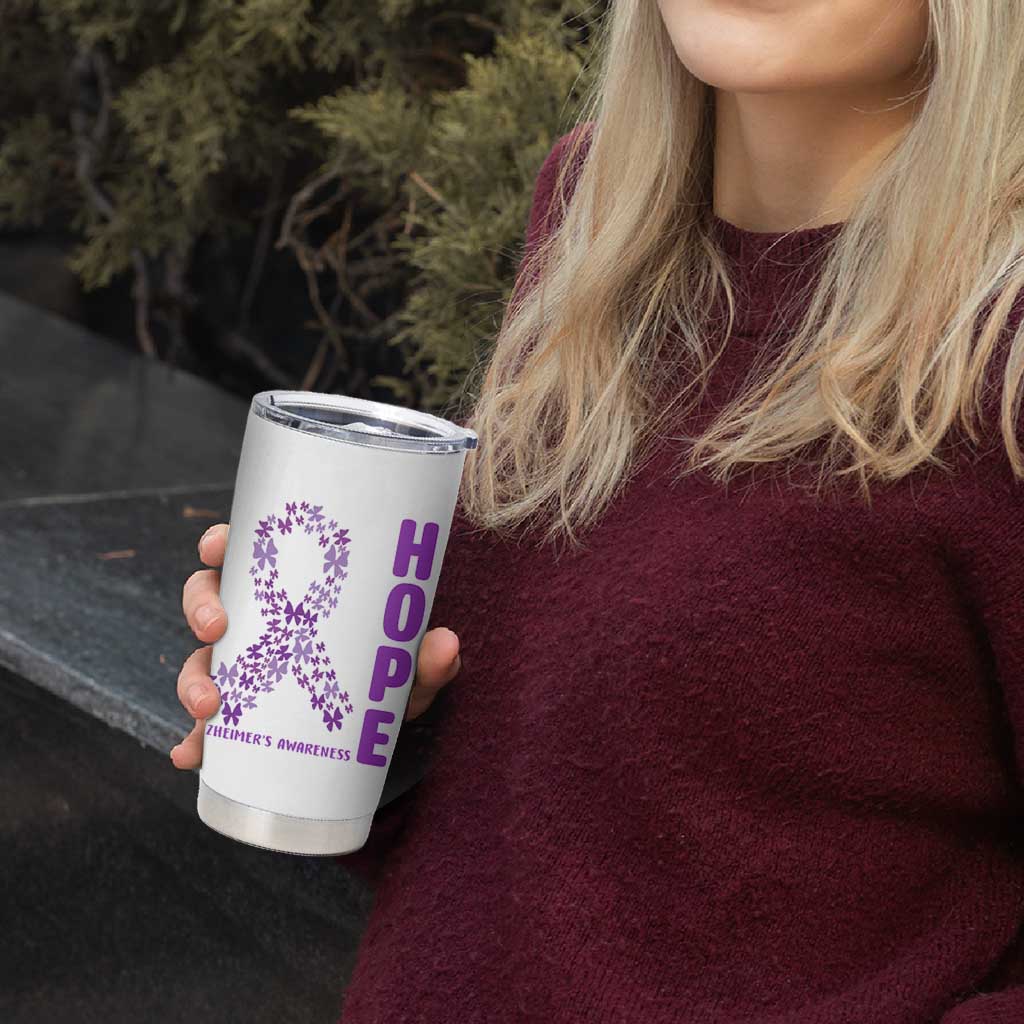 Hope Alzheimer's Awareness Purple Butterfly Ribbon Support Tumbler Cup