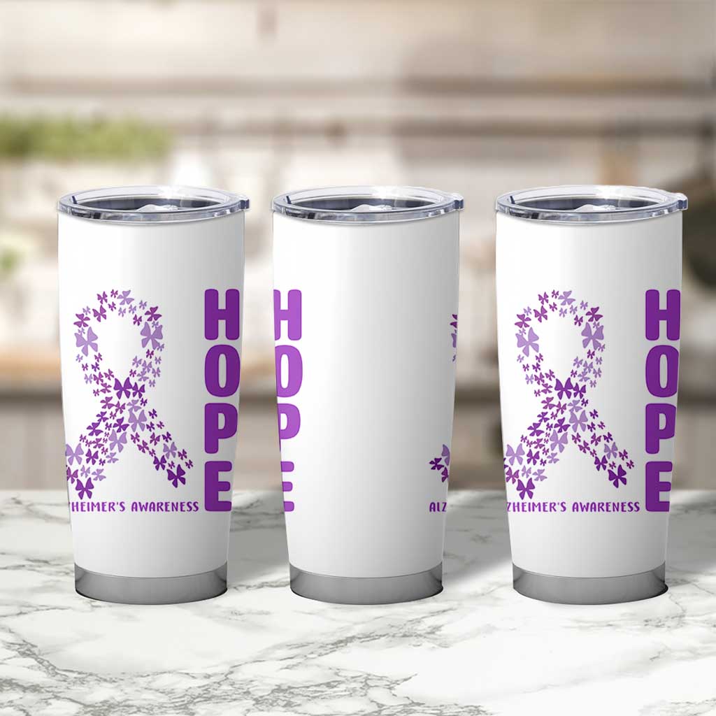 Hope Alzheimer's Awareness Purple Butterfly Ribbon Support Tumbler Cup