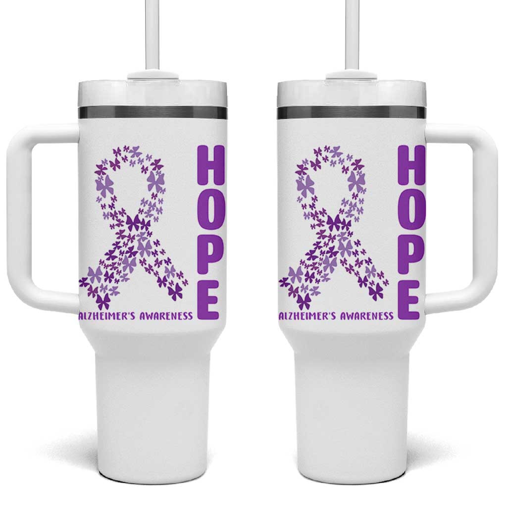 Hope Alzheimer's Awareness Purple Butterfly Ribbon Support Tumbler With Handle