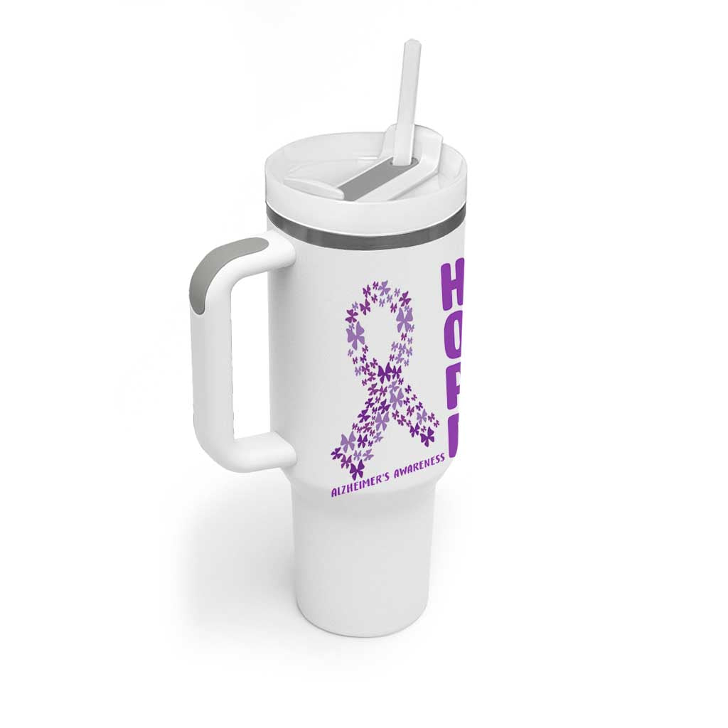 Hope Alzheimer's Awareness Purple Butterfly Ribbon Support Tumbler With Handle