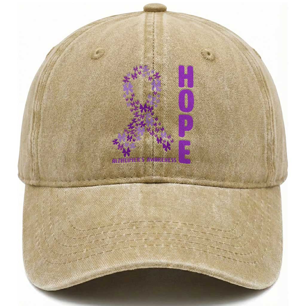 Hope Alzheimer's Awareness Purple Butterfly Ribbon Support Washed Cotton Baseball Cap