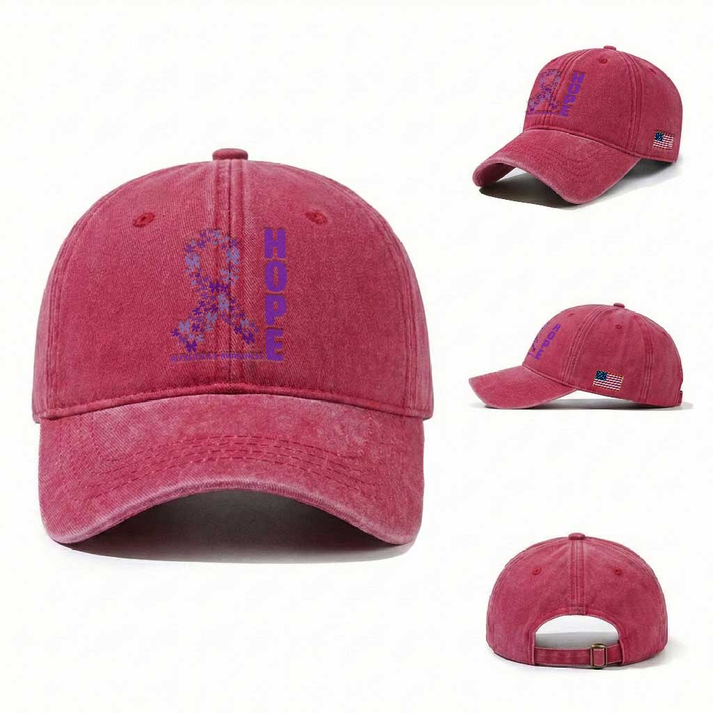 Hope Alzheimer's Awareness Purple Butterfly Ribbon Support Washed Cotton Baseball Cap