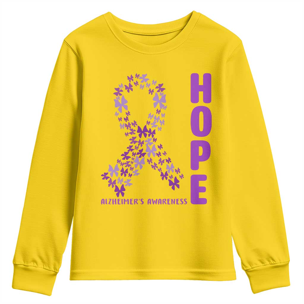 Hope Alzheimer's Awareness Purple Butterfly Ribbon Support Youth Sweatshirt