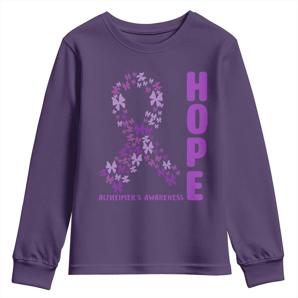 Hope Alzheimer's Awareness Purple Butterfly Ribbon Support Youth Sweatshirt
