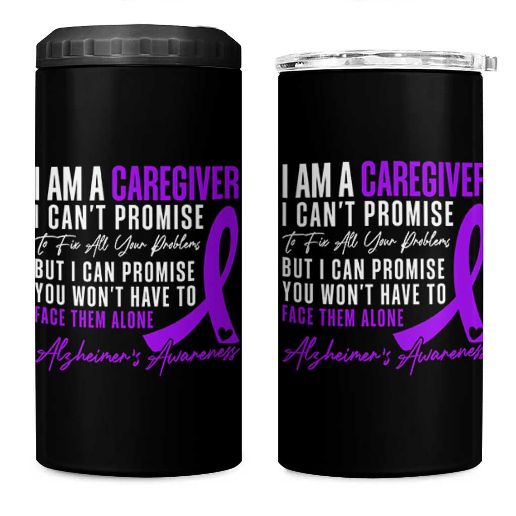Alzheimer's Caregiver Support 4 in 1 Can Cooler Tumbler Purple Ribbon Hope Graphic