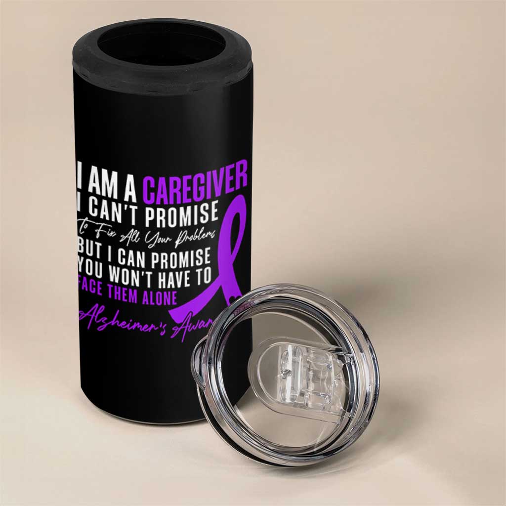 Alzheimer's Caregiver Support 4 in 1 Can Cooler Tumbler Purple Ribbon Hope Graphic