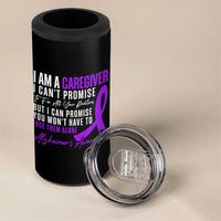 Alzheimer's Caregiver Support 4 in 1 Can Cooler Tumbler Purple Ribbon Hope Graphic