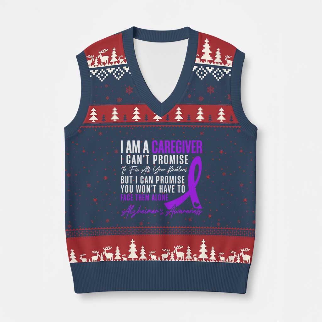 Alzheimer's Caregiver Support V-Neck Knit Sweater Vest Purple Ribbon Hope Graphic