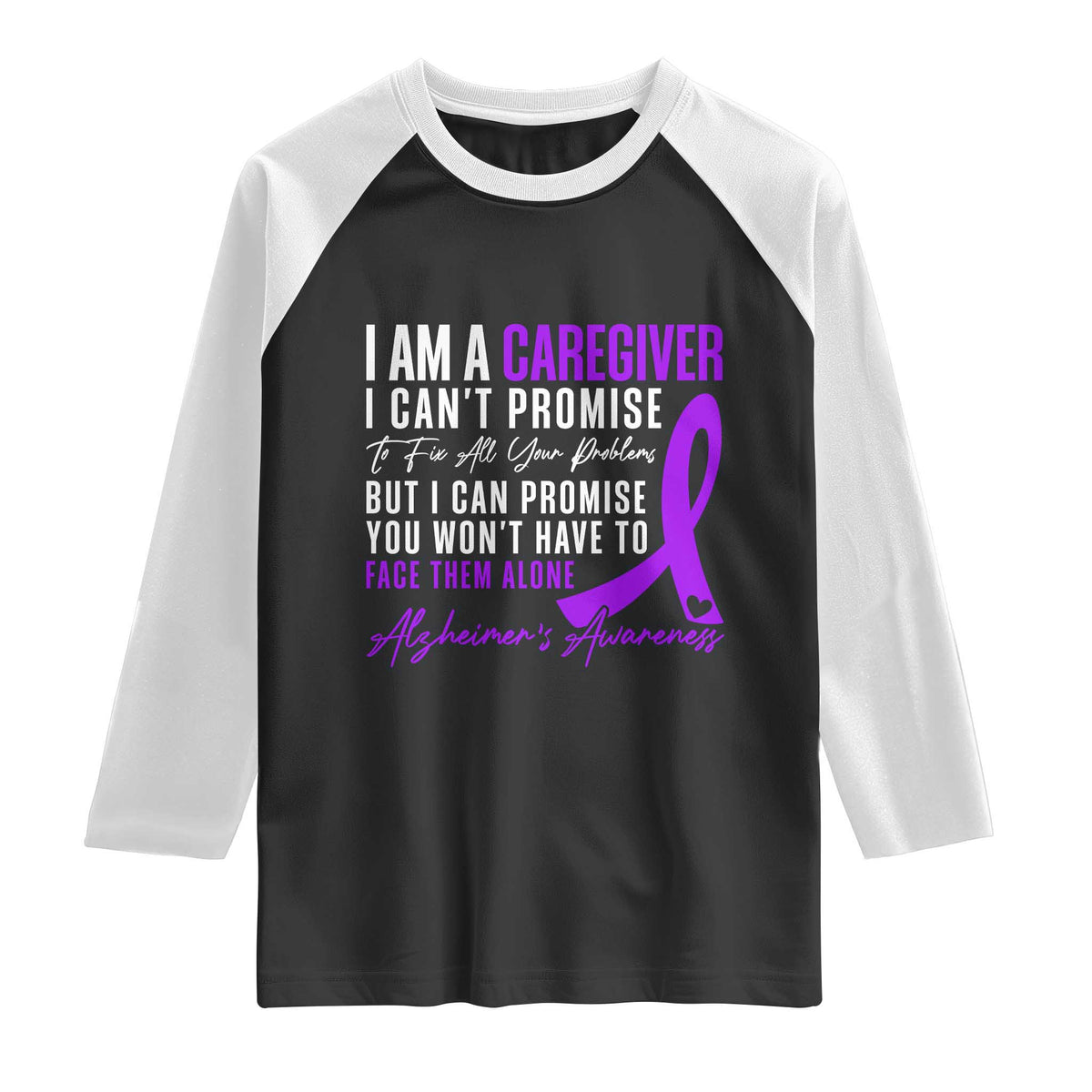 Alzheimer's Caregiver Support Raglan Shirt Purple Ribbon Hope Graphic