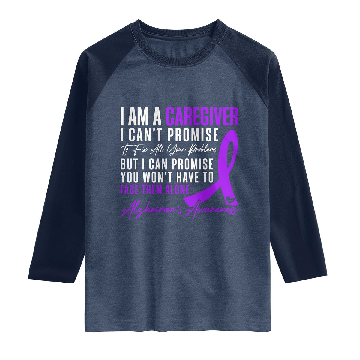 Alzheimer's Caregiver Support Raglan Shirt Purple Ribbon Hope Graphic