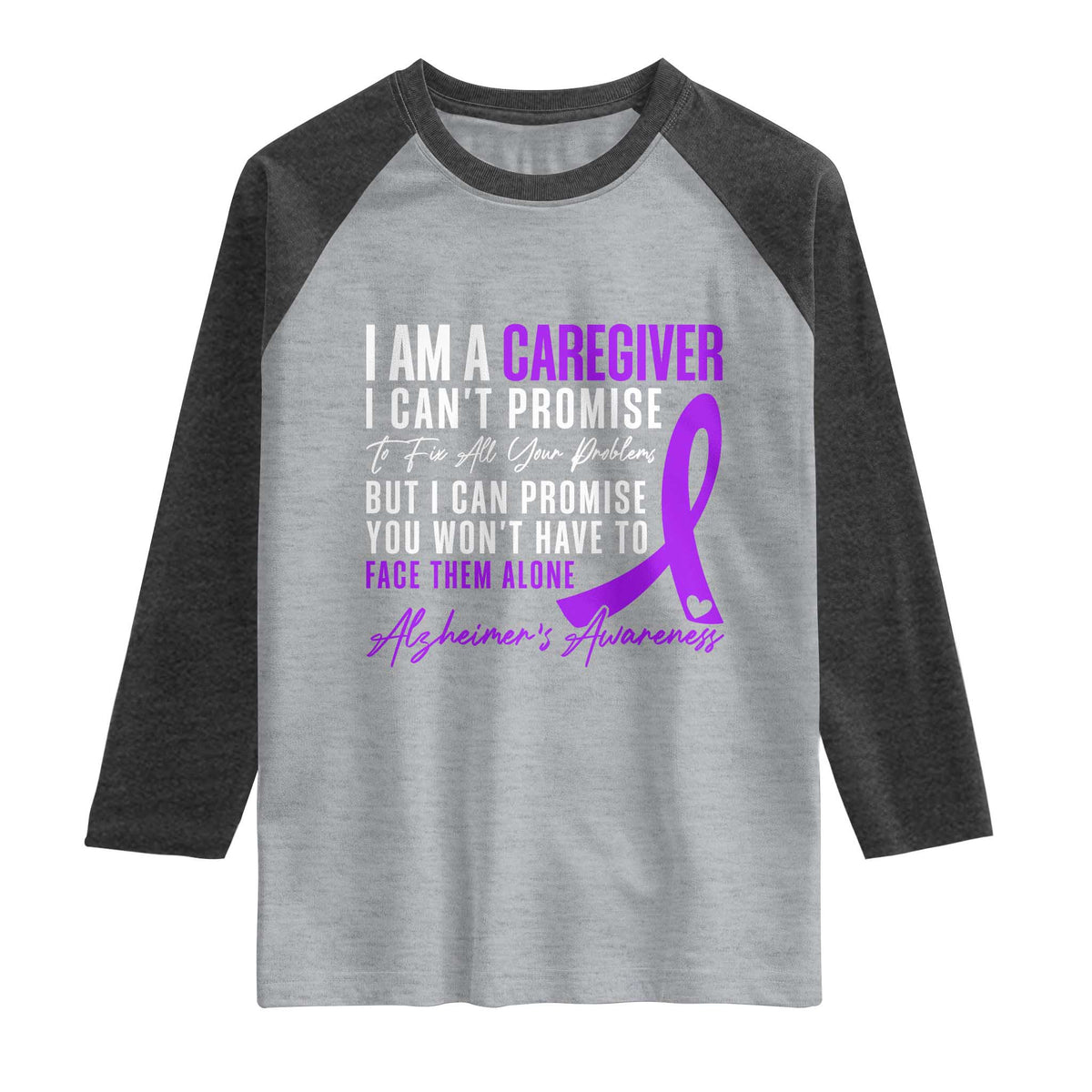 Alzheimer's Caregiver Support Raglan Shirt Purple Ribbon Hope Graphic