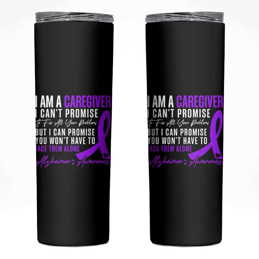 Alzheimer's Caregiver Support Skinny Tumbler Purple Ribbon Hope Graphic