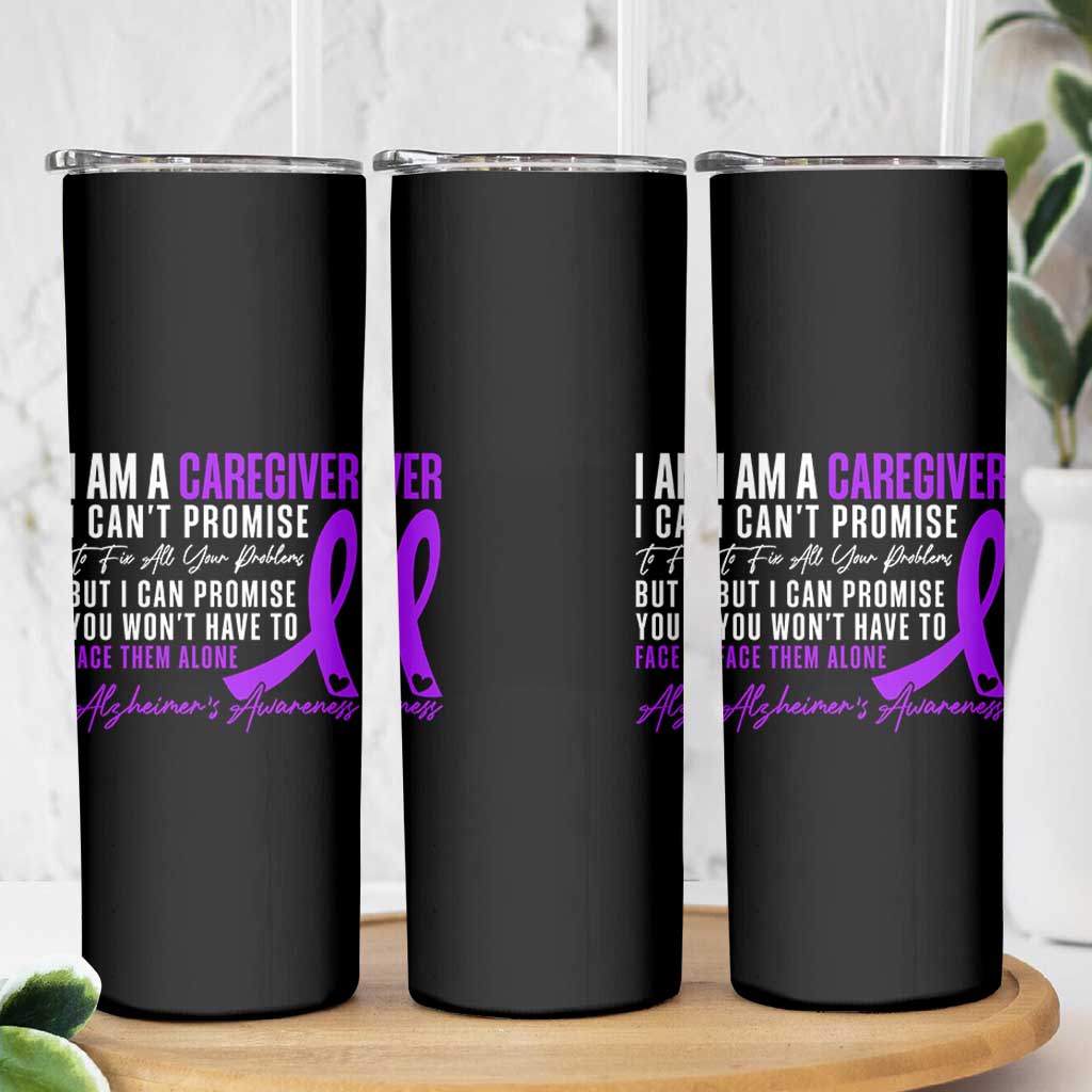 Alzheimer's Caregiver Support Skinny Tumbler Purple Ribbon Hope Graphic