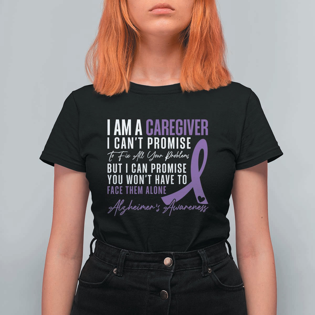 Alzheimer's Caregiver Support T Shirt For Women Purple Ribbon Hope Graphic