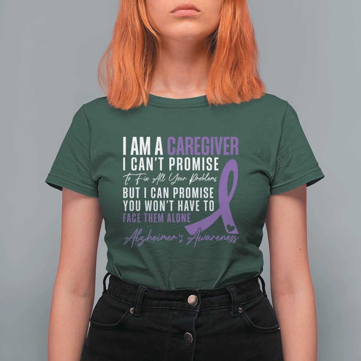 Alzheimer's Caregiver Support T Shirt For Women Purple Ribbon Hope Graphic