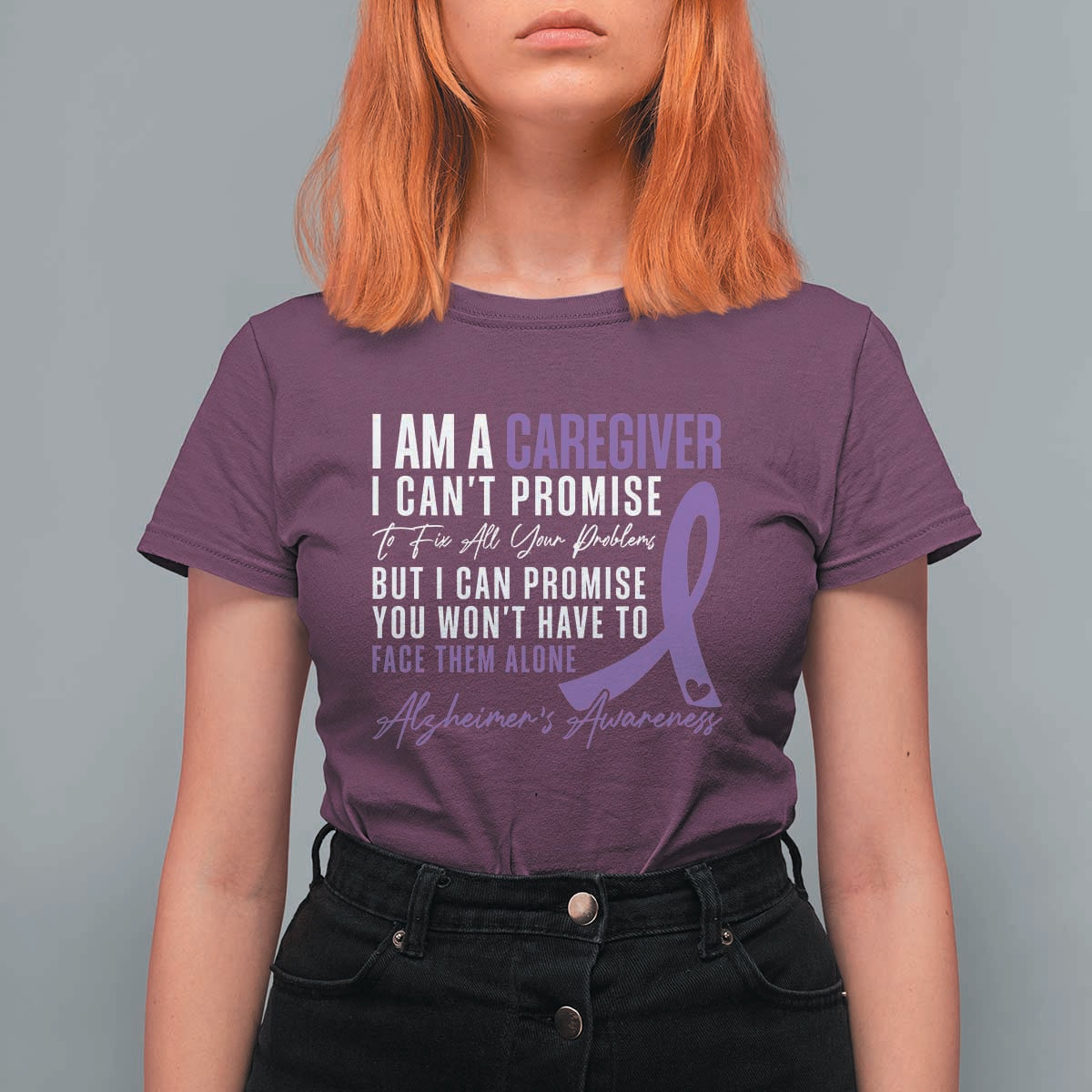 Alzheimer's Caregiver Support T Shirt For Women Purple Ribbon Hope Graphic