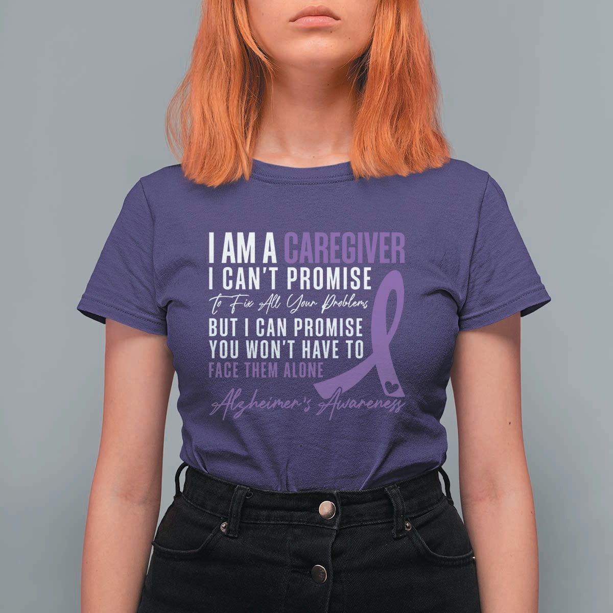 Alzheimer's Caregiver Support T Shirt For Women Purple Ribbon Hope Graphic