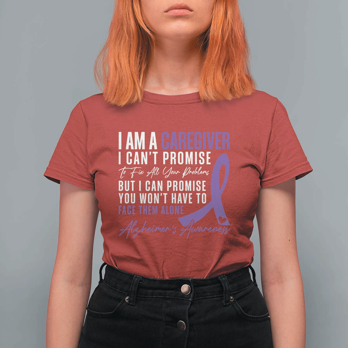 Alzheimer's Caregiver Support T Shirt For Women Purple Ribbon Hope Graphic