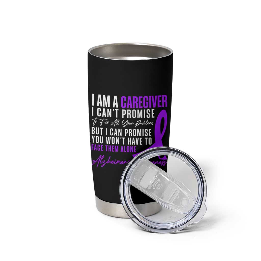 Alzheimer's Caregiver Support Tumbler Cup Purple Ribbon Hope Graphic