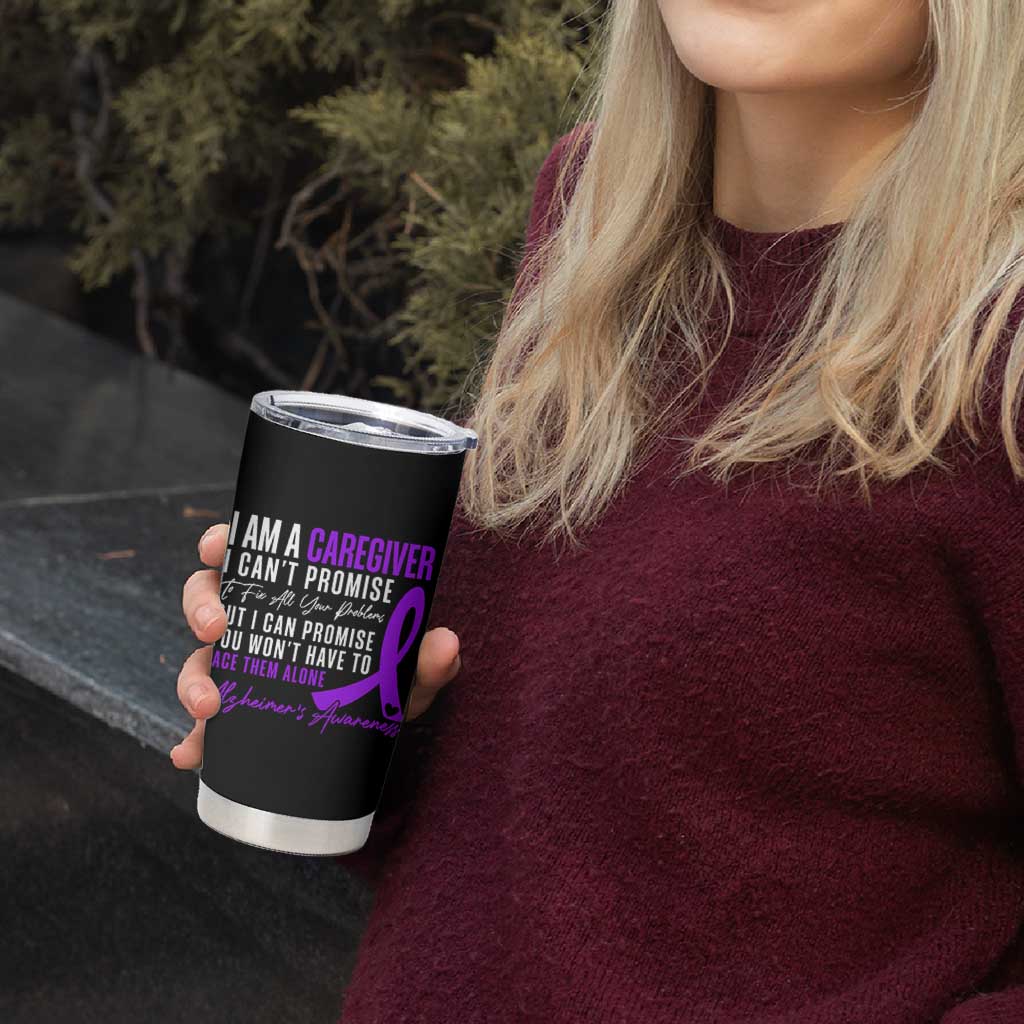 Alzheimer's Caregiver Support Tumbler Cup Purple Ribbon Hope Graphic