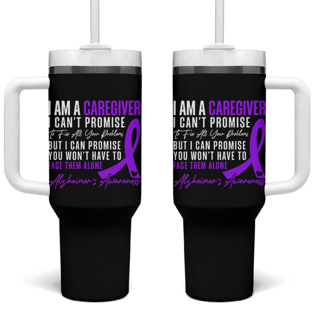 Alzheimer's Caregiver Support Tumbler With Handle Purple Ribbon Hope Graphic
