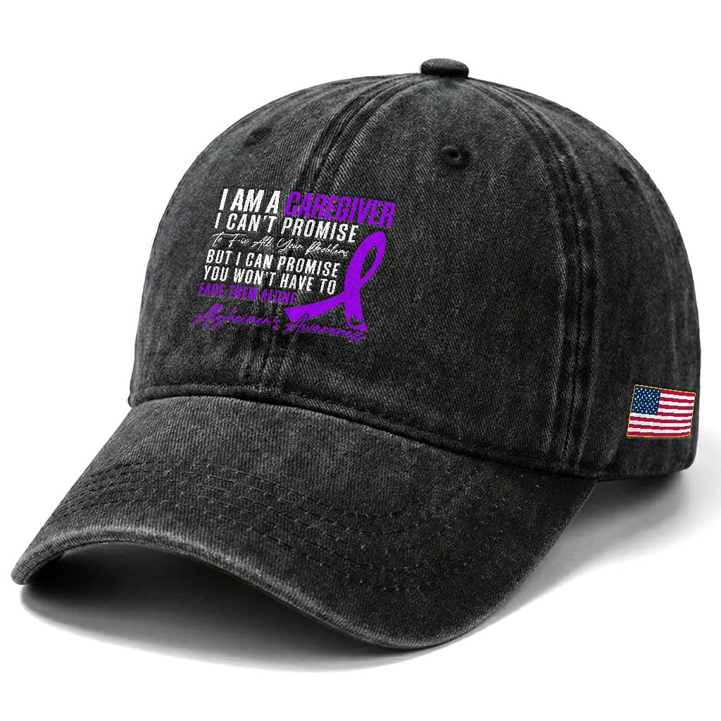 Alzheimer's Caregiver Support Washed Cotton Baseball Cap Purple Ribbon Hope Graphic