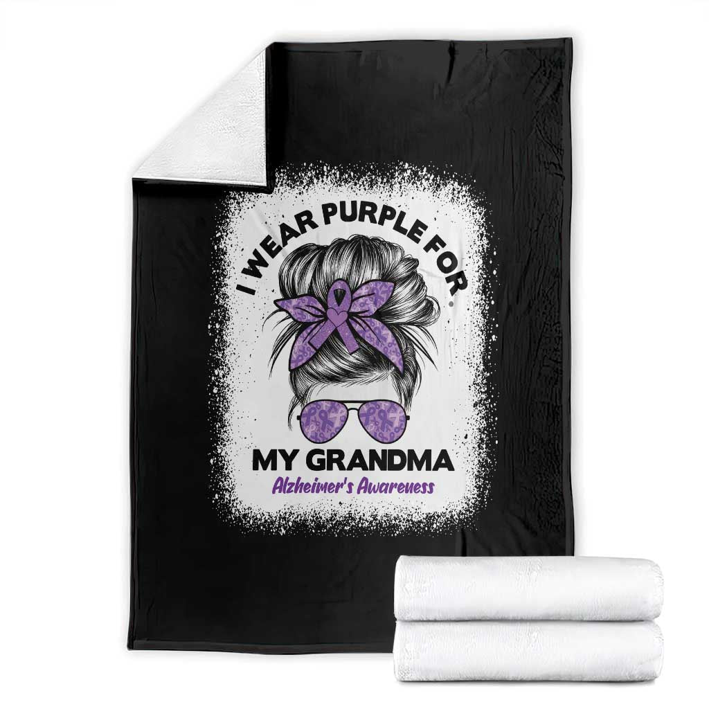I Wear Purple For My Grandma Throw Blanket Alzheimers Awareness Messy Bun Graphic