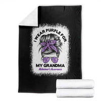 I Wear Purple For My Grandma Throw Blanket Alzheimers Awareness Messy Bun Graphic