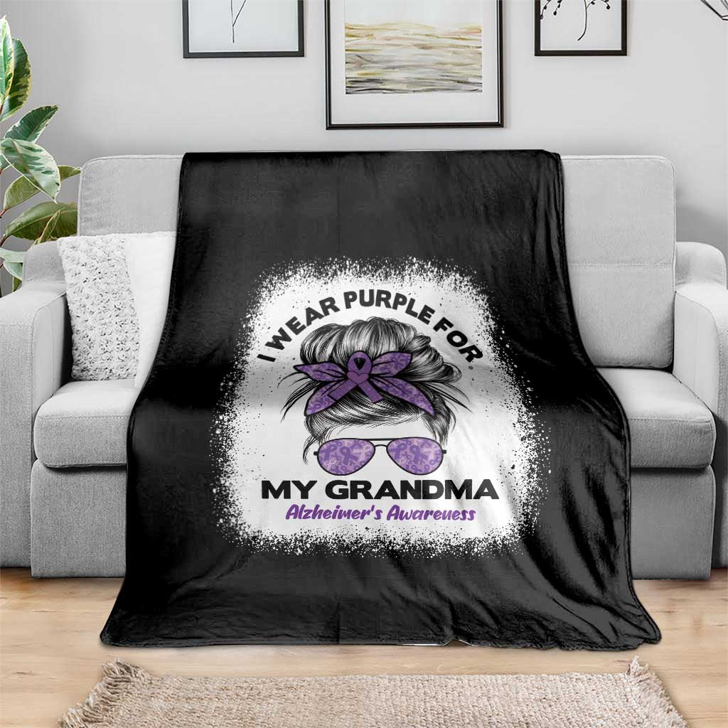 I Wear Purple For My Grandma Throw Blanket Alzheimers Awareness Messy Bun Graphic