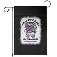 I Wear Purple For My Grandma Garden Flag Alzheimers Awareness Messy Bun Graphic