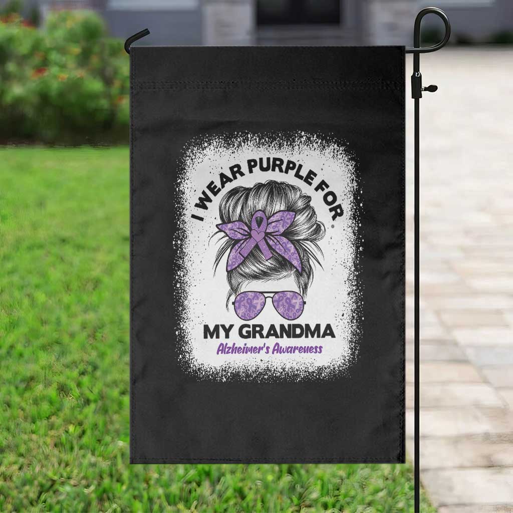 I Wear Purple For My Grandma Garden Flag Alzheimers Awareness Messy Bun Graphic