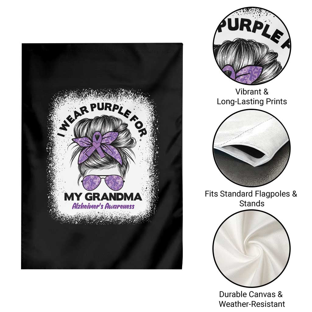 I Wear Purple For My Grandma Garden Flag Alzheimers Awareness Messy Bun Graphic