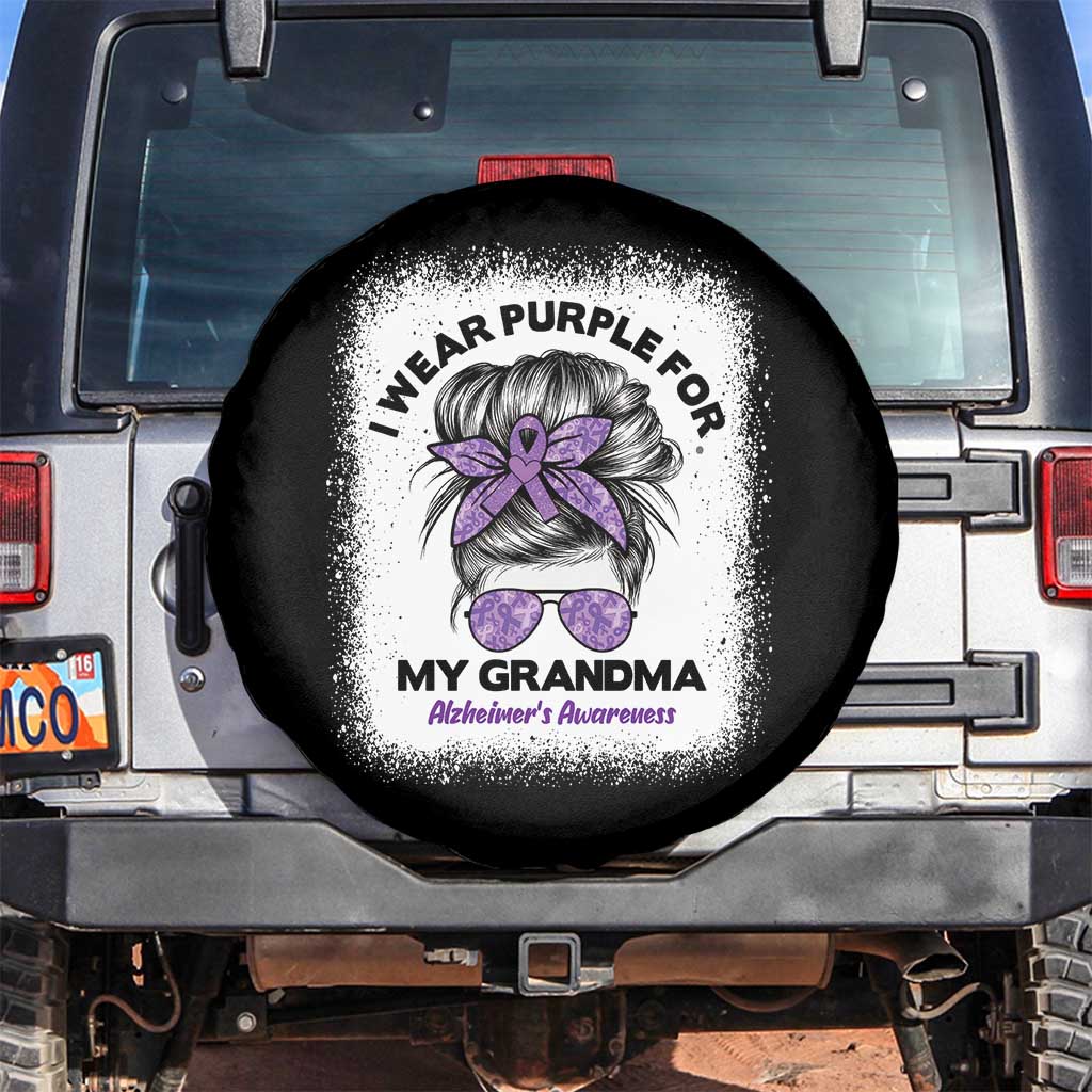 I Wear Purple For My Grandma Spare Tire Cover Alzheimers Awareness Messy Bun Graphic