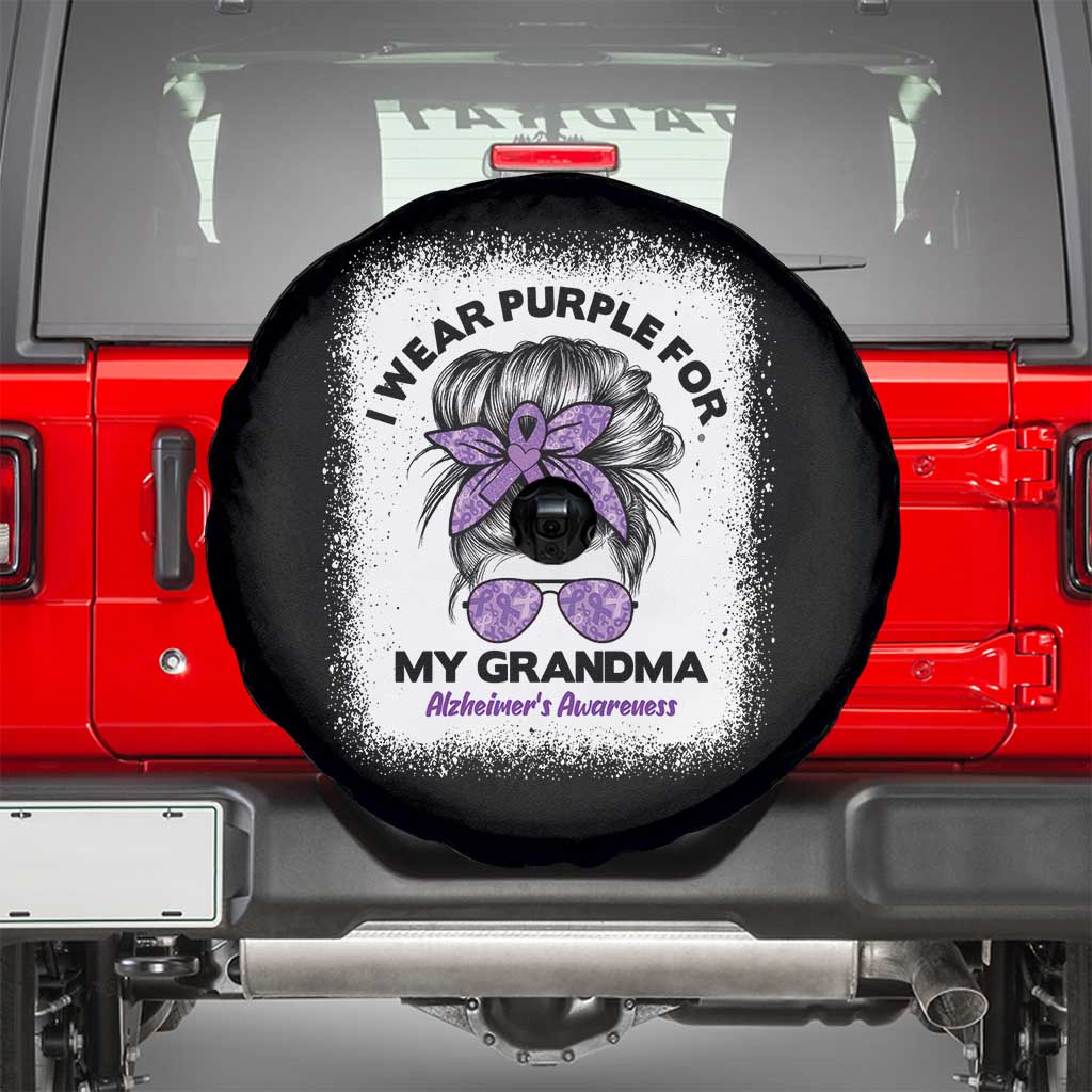 I Wear Purple For My Grandma Spare Tire Cover Alzheimers Awareness Messy Bun Graphic
