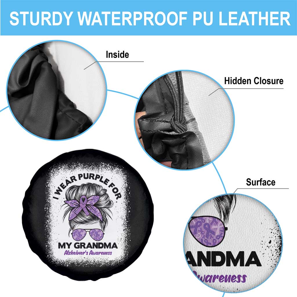 I Wear Purple For My Grandma Spare Tire Cover Alzheimers Awareness Messy Bun Graphic