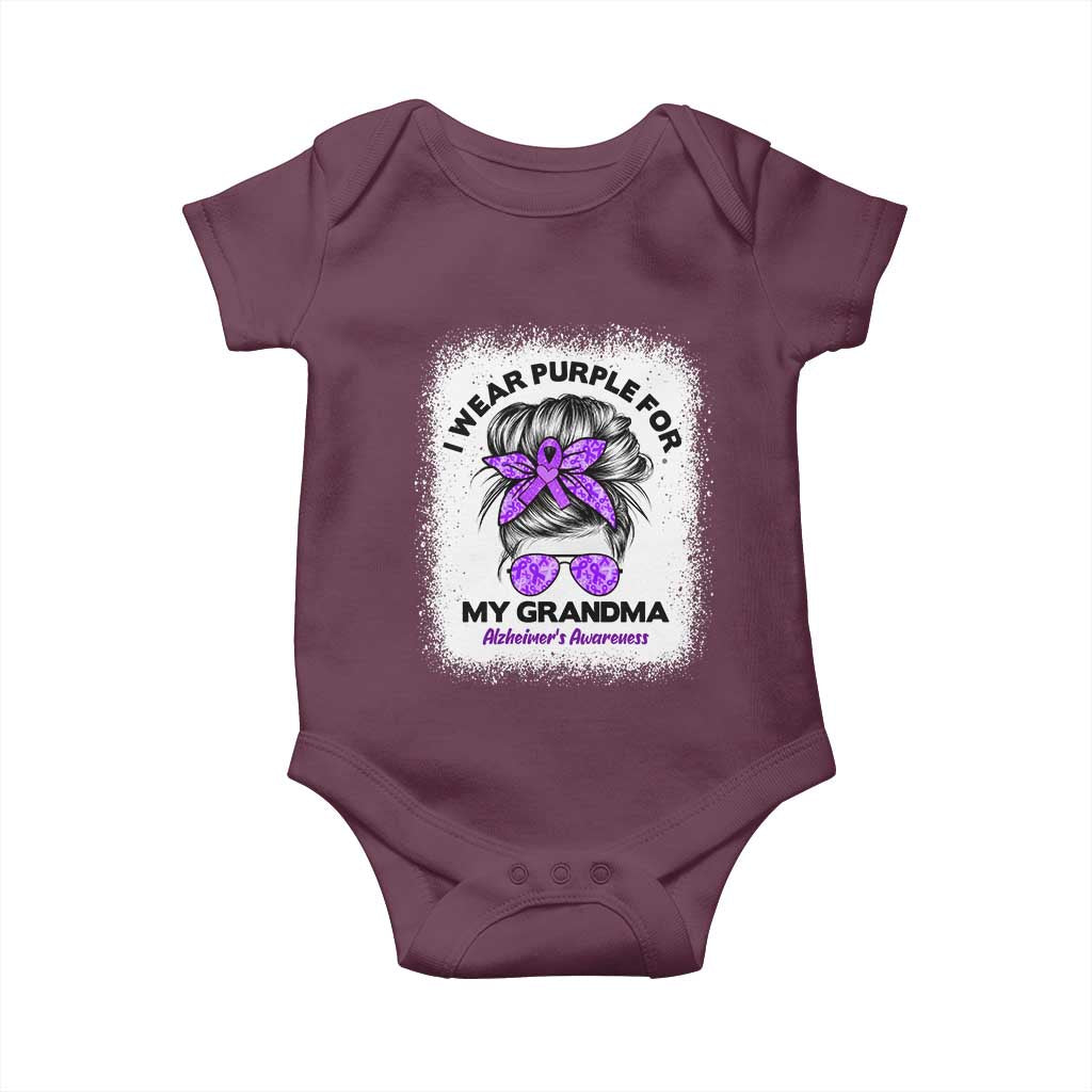 I Wear Purple For My Grandma Baby Onesie Alzheimers Awareness Messy Bun Graphic