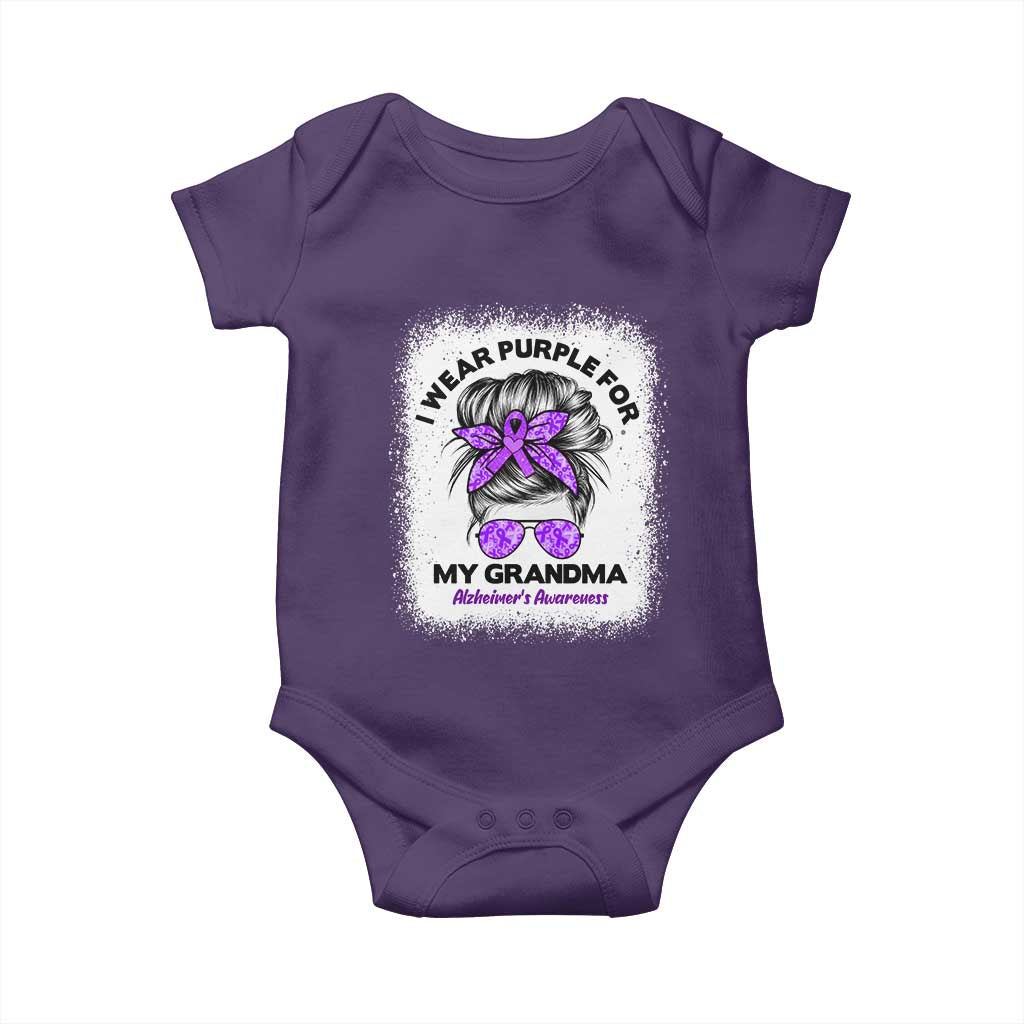 I Wear Purple For My Grandma Baby Onesie Alzheimers Awareness Messy Bun Graphic