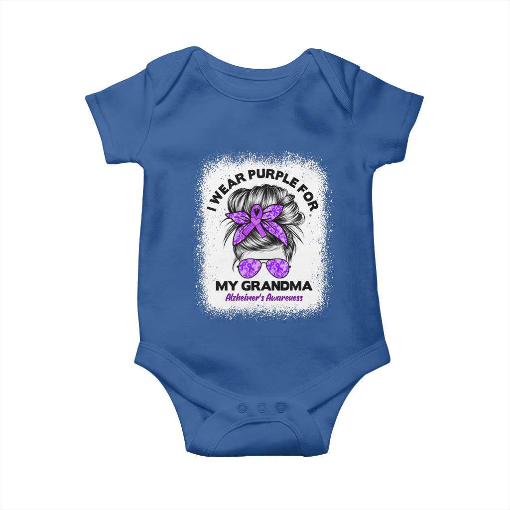 I Wear Purple For My Grandma Baby Onesie Alzheimers Awareness Messy Bun Graphic