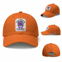 I Wear Purple For My Grandma Baseball Cap Alzheimers Awareness Messy Bun Graphic