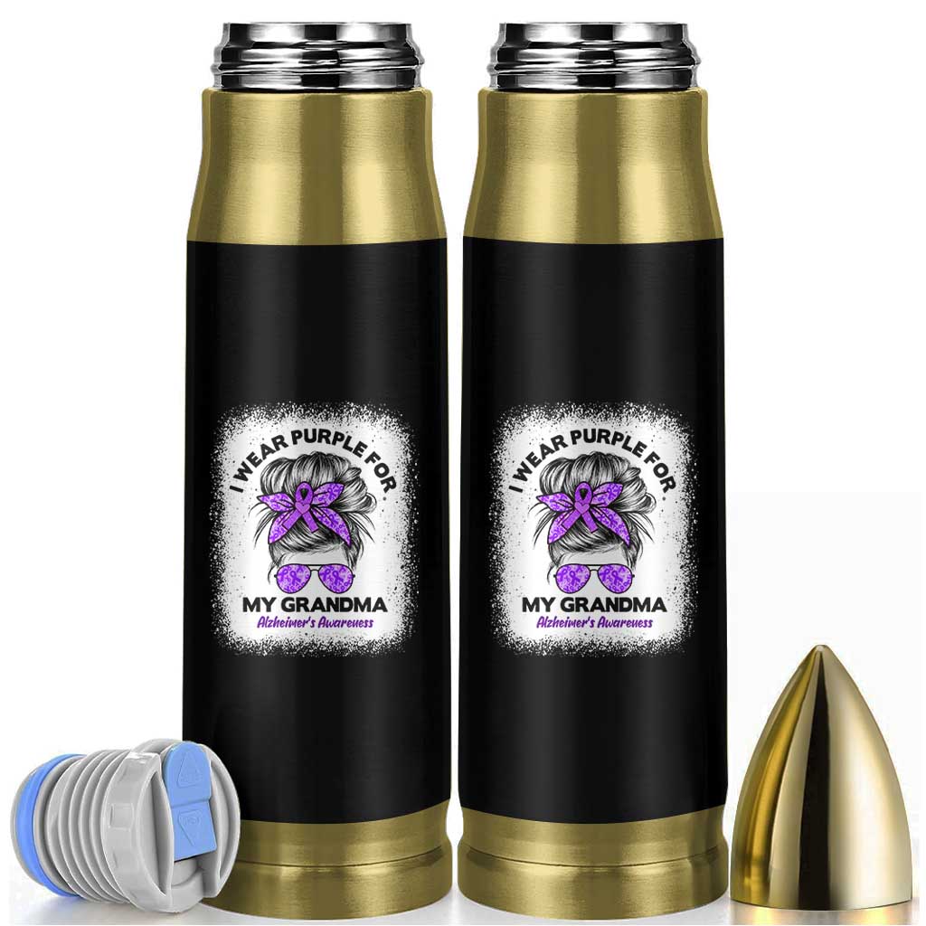 I Wear Purple For My Grandma Bullet Tumbler Alzheimers Awareness Messy Bun Graphic