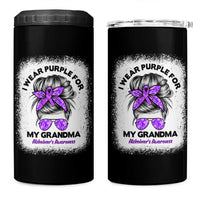 I Wear Purple For My Grandma 4 in 1 Can Cooler Tumbler Alzheimers Awareness Messy Bun Graphic