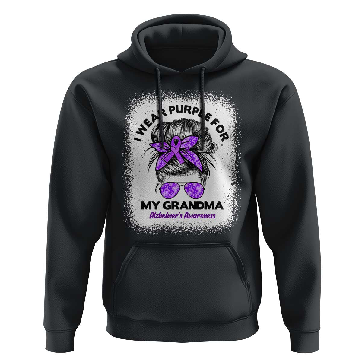 I Wear Purple For My Grandma Hoodie Alzheimers Awareness Messy Bun Graphic