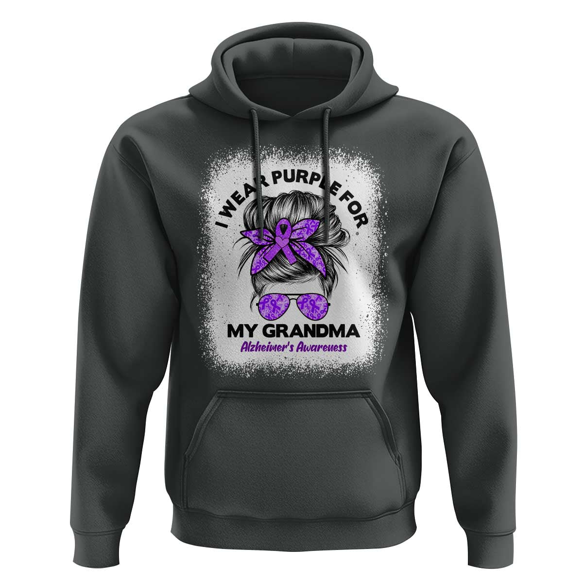 I Wear Purple For My Grandma Hoodie Alzheimers Awareness Messy Bun Graphic