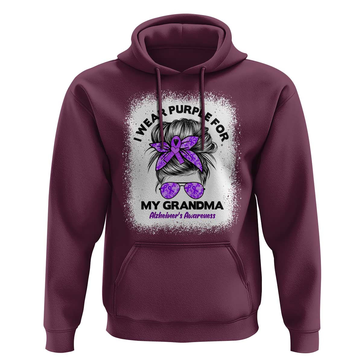 I Wear Purple For My Grandma Hoodie Alzheimers Awareness Messy Bun Graphic