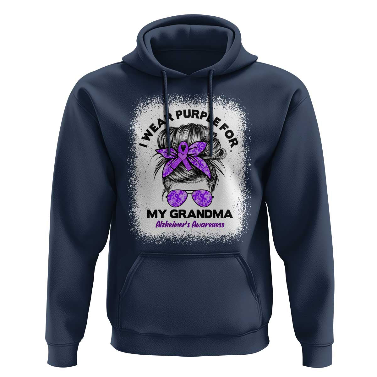 I Wear Purple For My Grandma Hoodie Alzheimers Awareness Messy Bun Graphic