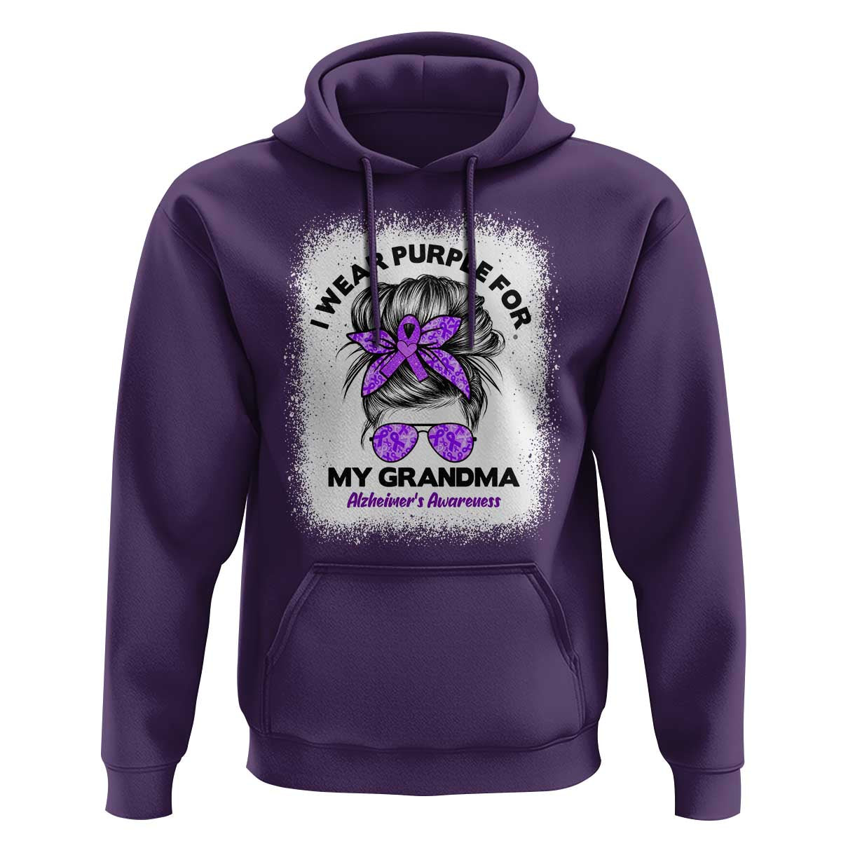 I Wear Purple For My Grandma Hoodie Alzheimers Awareness Messy Bun Graphic