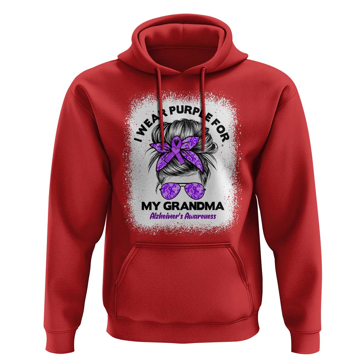 I Wear Purple For My Grandma Hoodie Alzheimers Awareness Messy Bun Graphic