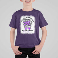 I Wear Purple For My Grandma T Shirt For Kid Alzheimers Awareness Messy Bun Graphic