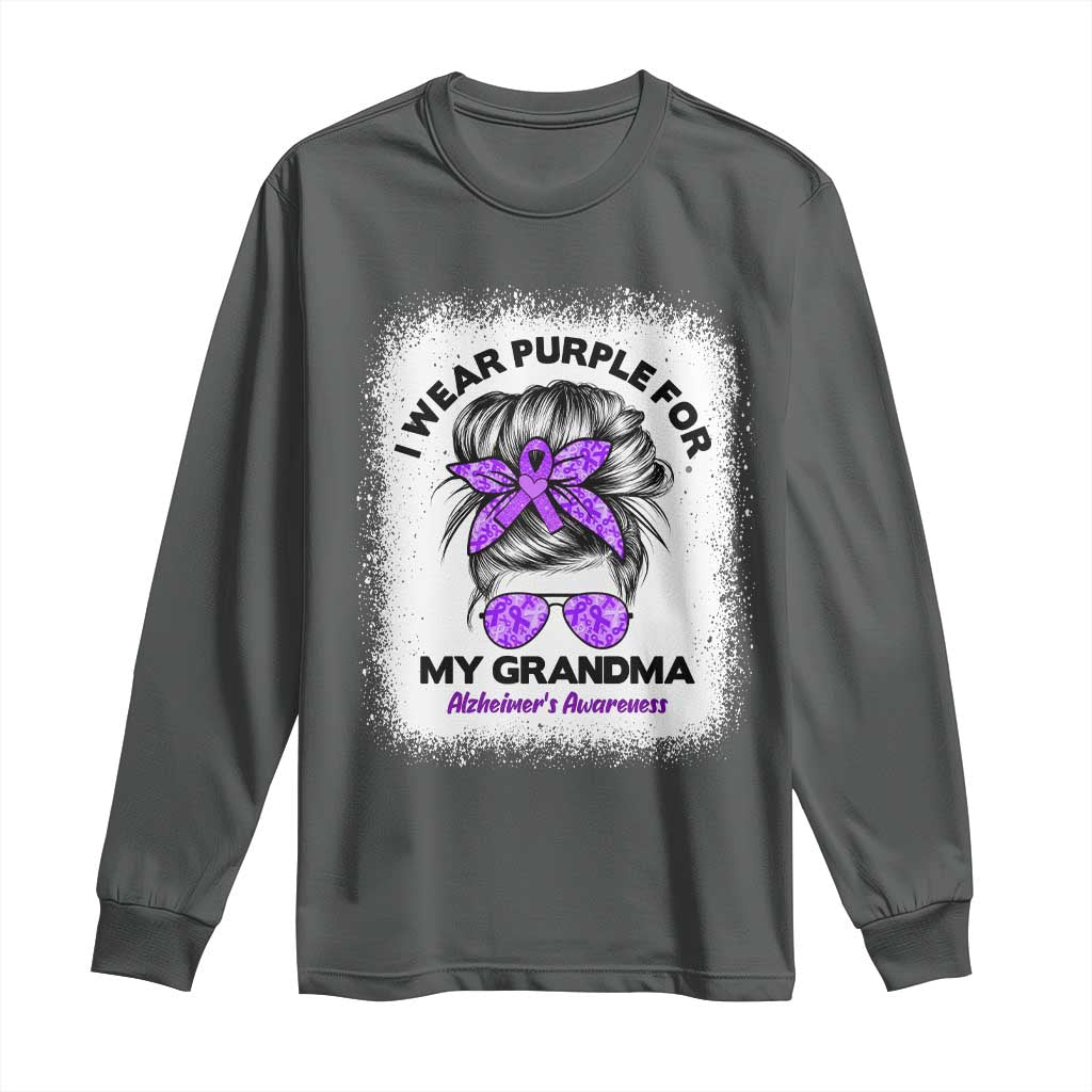 I Wear Purple For My Grandma Long Sleeve Shirt Alzheimers Awareness Messy Bun Graphic